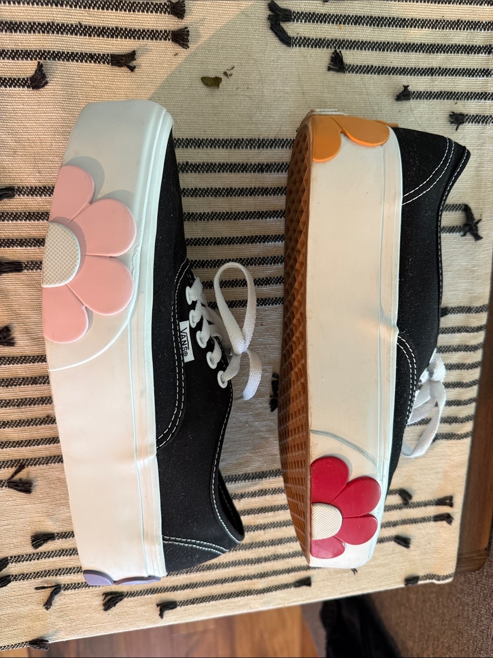 Vans Women’s Black Canvas Platform Sneakers with Multi-Color Flower Accents